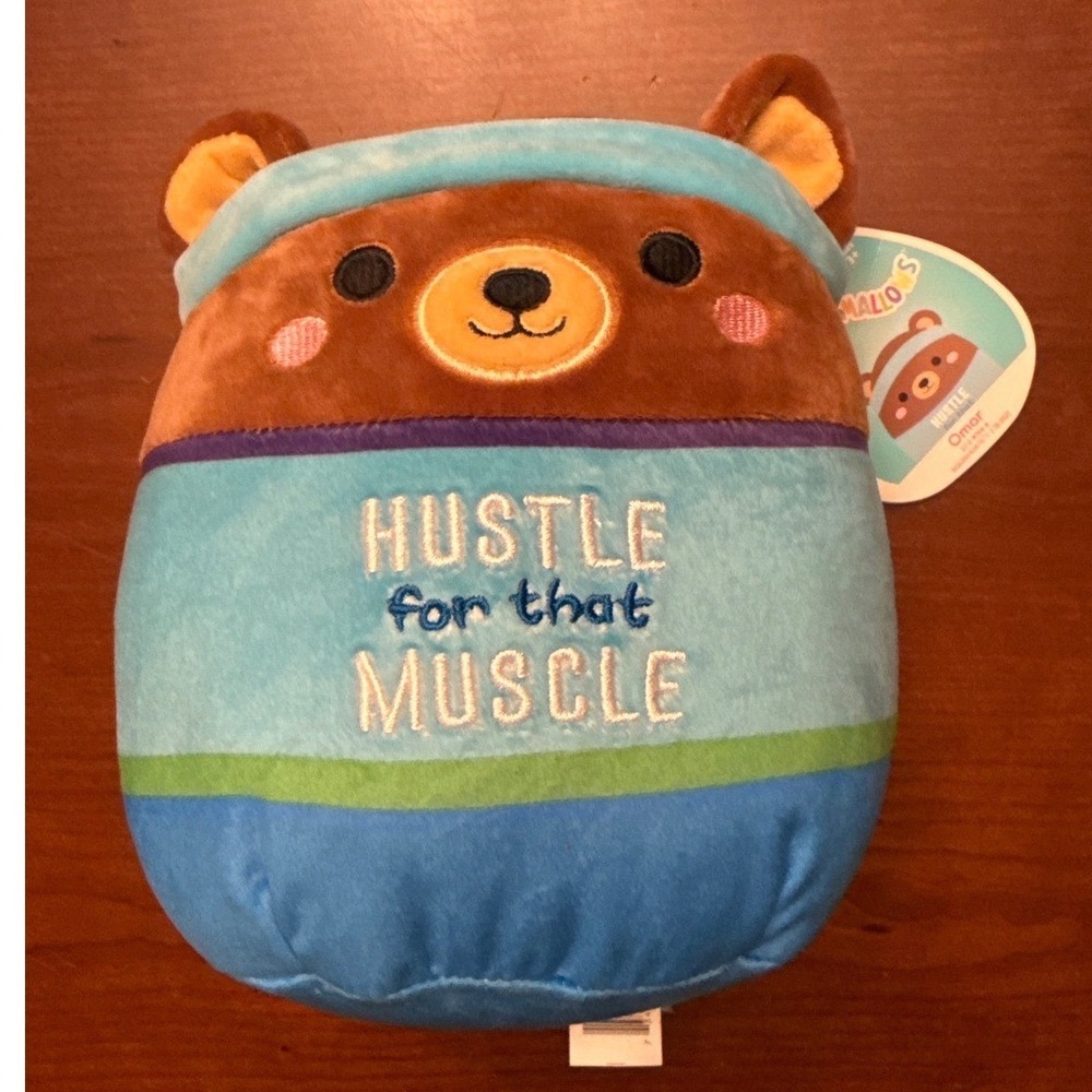 Squishmallows‎ Omar brown bear Hustle for that Muscle NWT 8" plush wellness